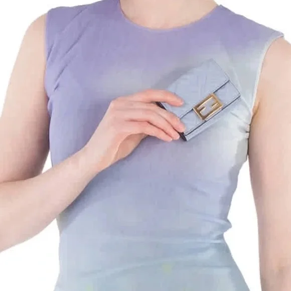 Fendi Baguette Micro Trifold Wallet FF Coral Salmon Pink Nappa Leather - Picture 14 of 15